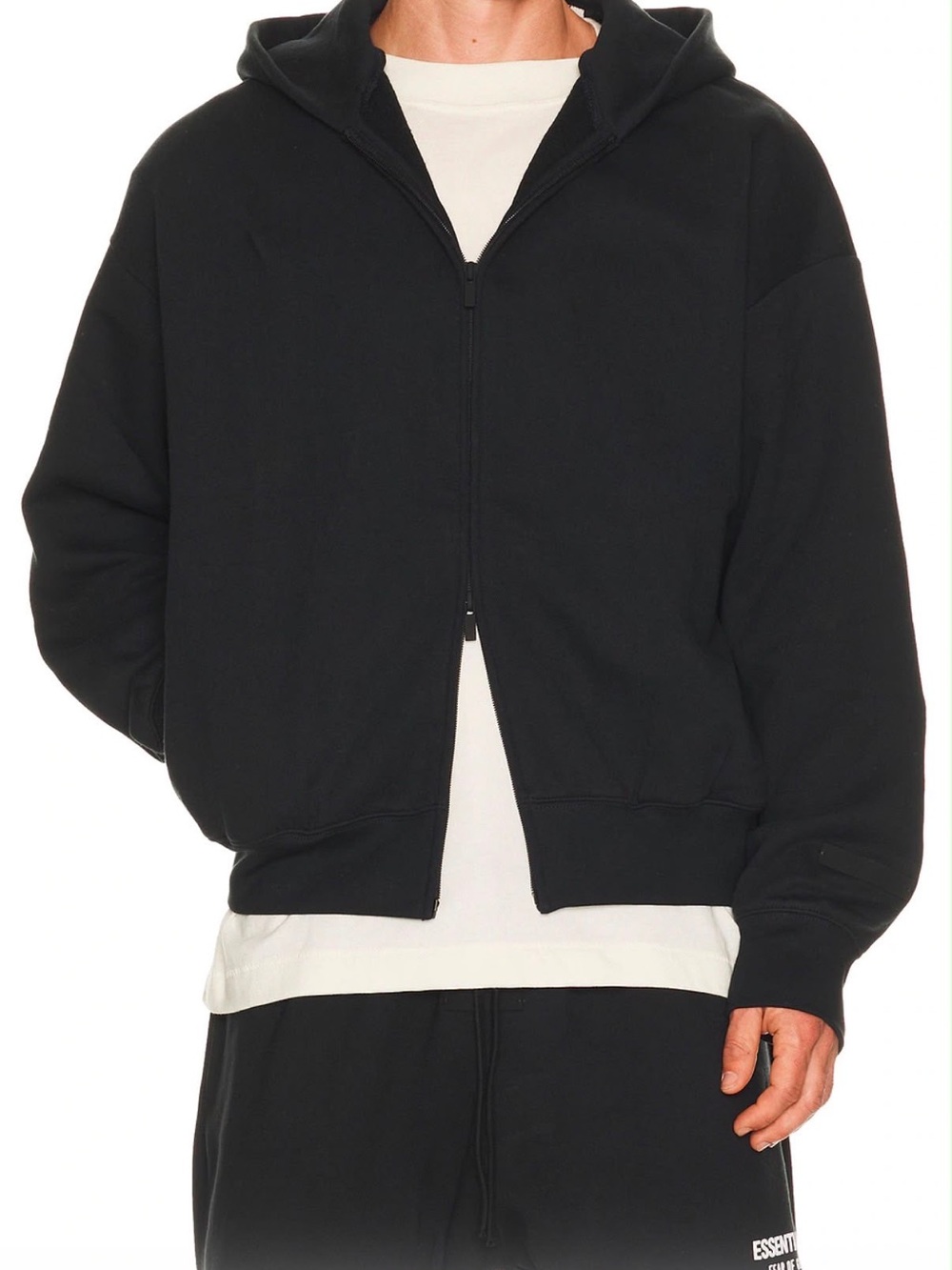 Essentials Black Men's Full-Zip Hooded Sweatshirt